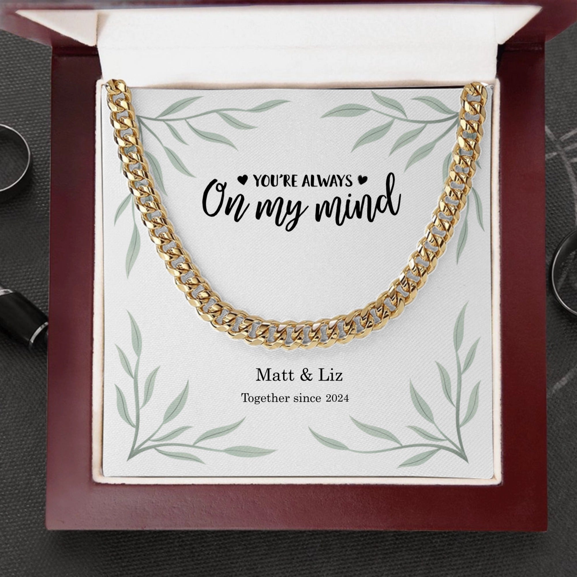 Custom Cuban Link Chain for Him – “You’re Always On My Mind” Gift with Personalized Names & Date