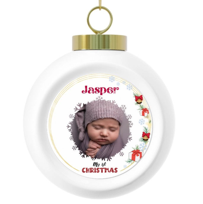 Personalized Baby’s First Christmas Ornament – Custom Photo Ceramic Keepsake, Vintage Style Tree Decoration, New Baby Holiday Gift