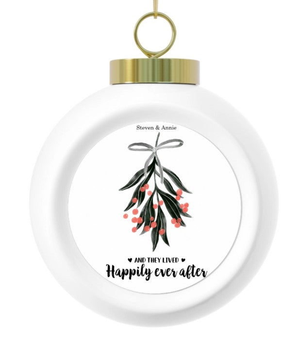 Personalized Couple Christmas Ornament – Custom Ceramic Ball with Names, Message, Vintage Keepsake