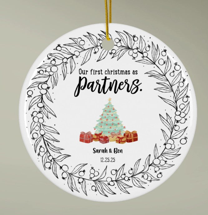 First Christmas as Mr. & Mrs. Ornament – Personalized Ceramic Keepsake, Custom Names & Date, Holiday Gift