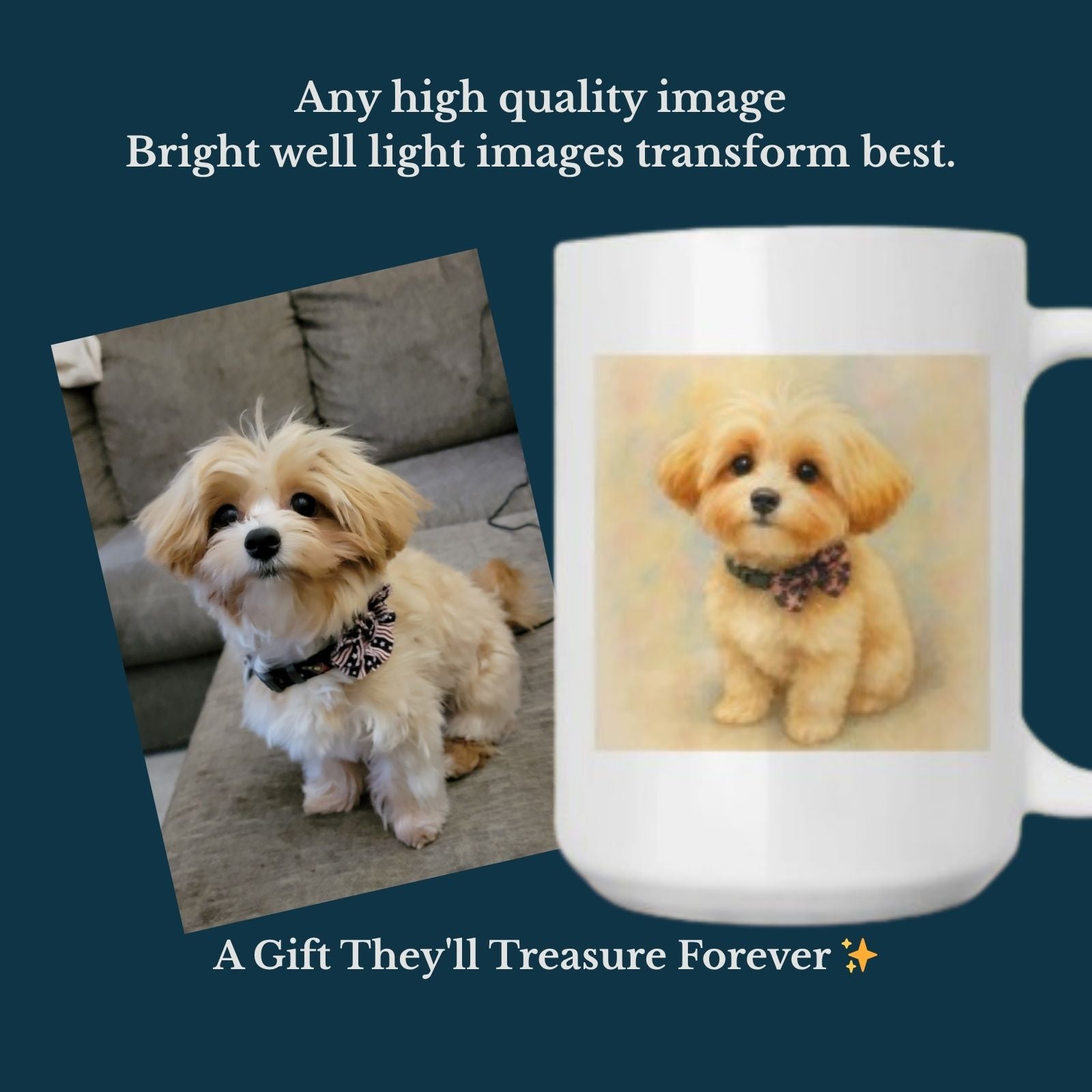 Custom Watercolor Portrait Mug – 15oz Personalized Ceramic Coffee Cup, Pet or Family Photo Gift