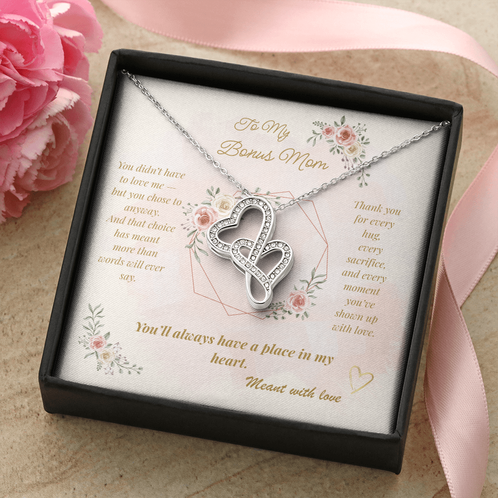 To My Bonus Mom – Heartfelt Interlocking Hearts Necklace with Message Card