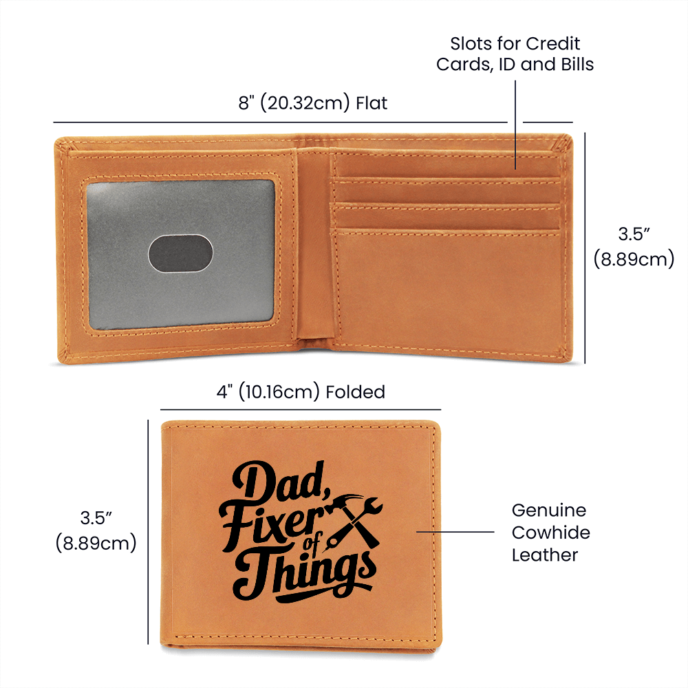 “Dad, Fixer of Things” Leather Wallet – Handy Dad Gift for Father’s Day or Birthday