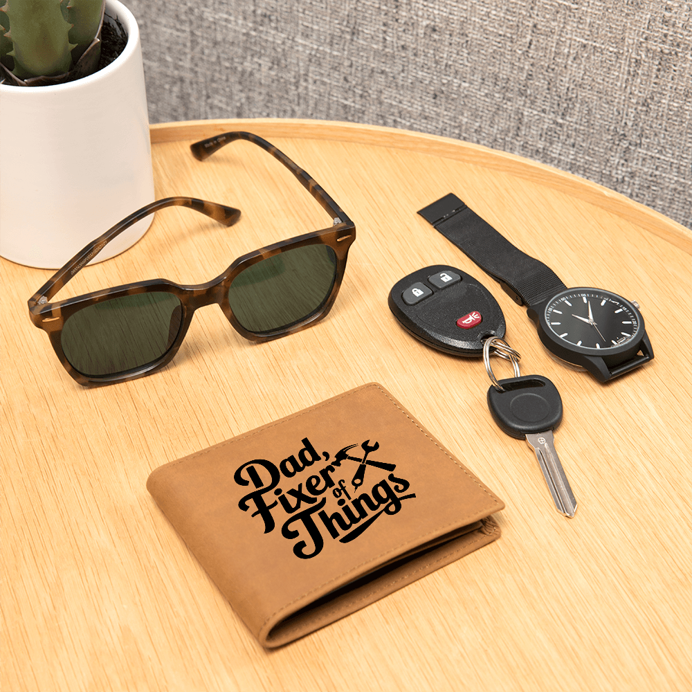“Dad, Fixer of Things” Leather Wallet – Handy Dad Gift for Father’s Day or Birthday