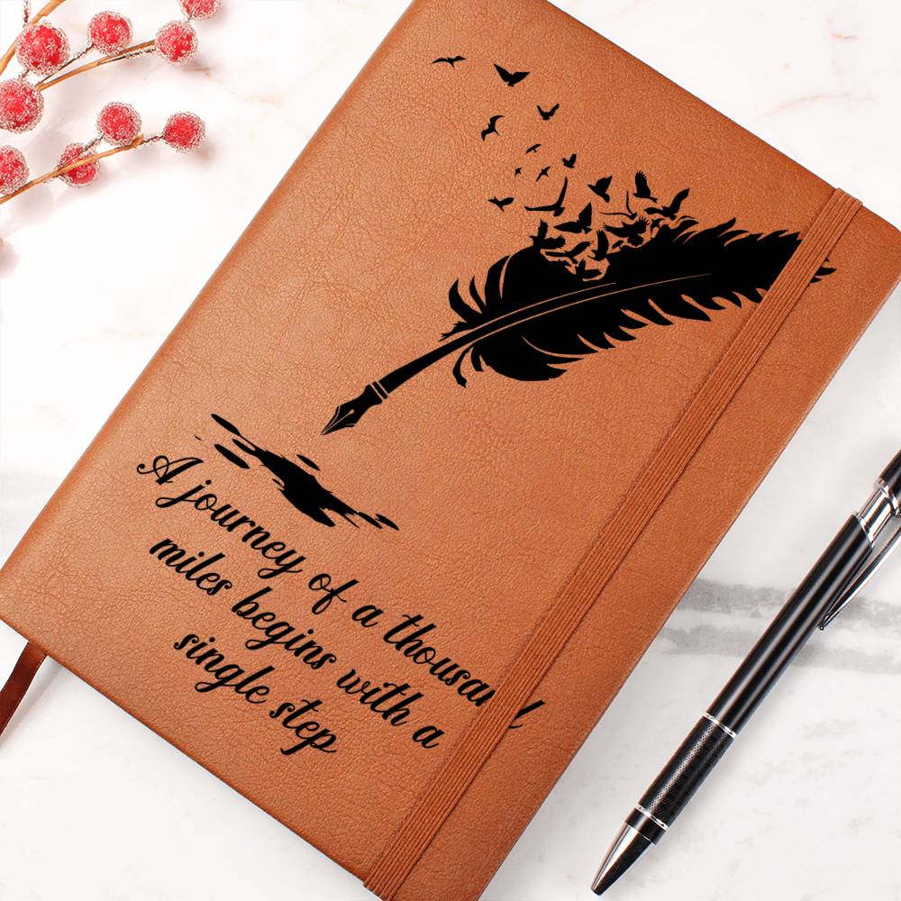 🖋️ “Journey of a Thousand Miles” – Vegan Leather Journal | Inspirational Gift for Writers, Graduates & Dreamers