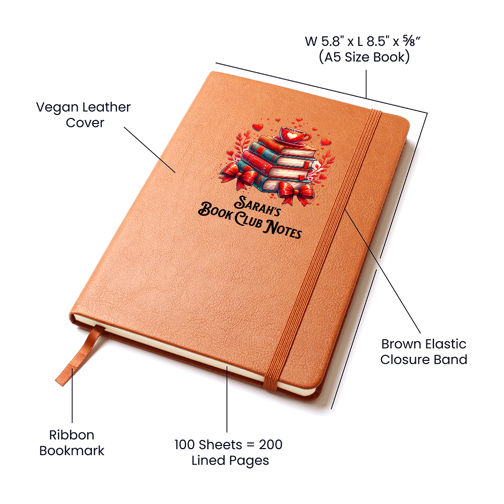 📓 Personalized Vegan Leather Journal – [Name]’s Book Club Notes | Cute Gift for Readers & Writers