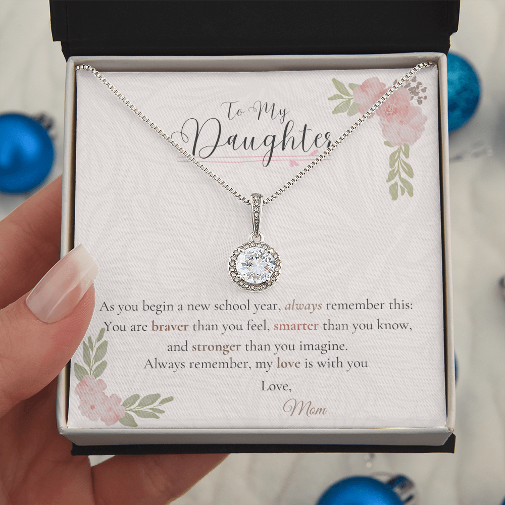 To My Daughter – Back to School Gift Necklace from Mom | Dazzling Pendant in 14k White Gold