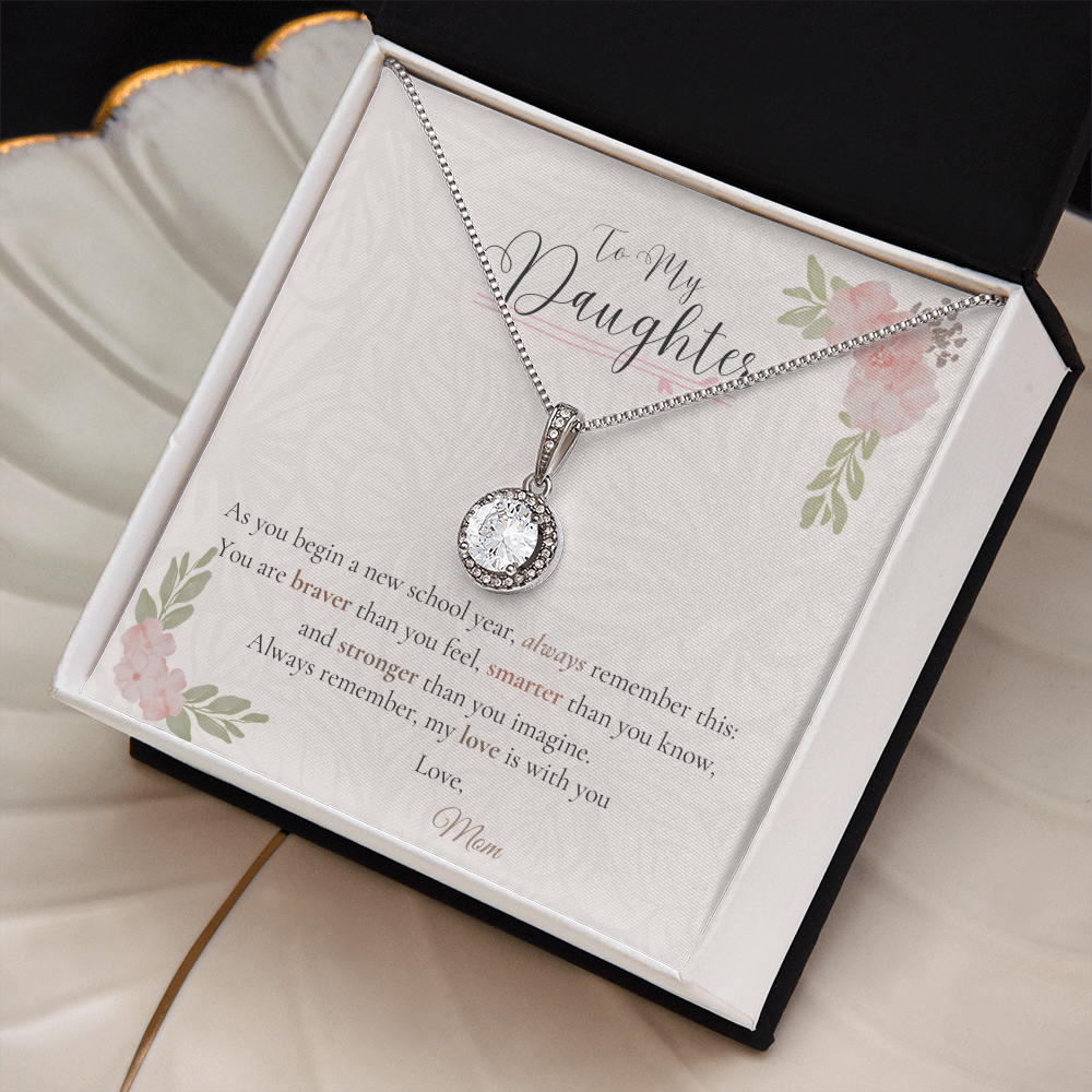 To My Daughter – Back to School Gift Necklace from Mom | Dazzling Pendant in 14k White Gold