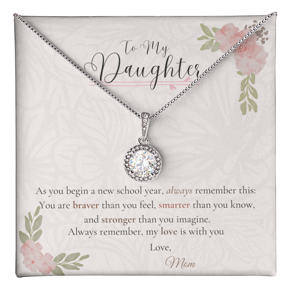 To My Daughter – Back to School Gift Necklace from Mom | Dazzling Pendant in 14k White Gold