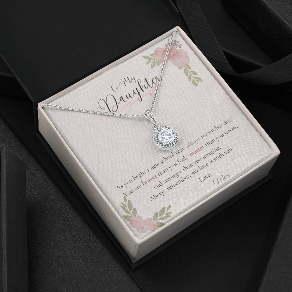 To My Daughter – Back to School Gift Necklace from Mom | Dazzling Pendant in 14k White Gold