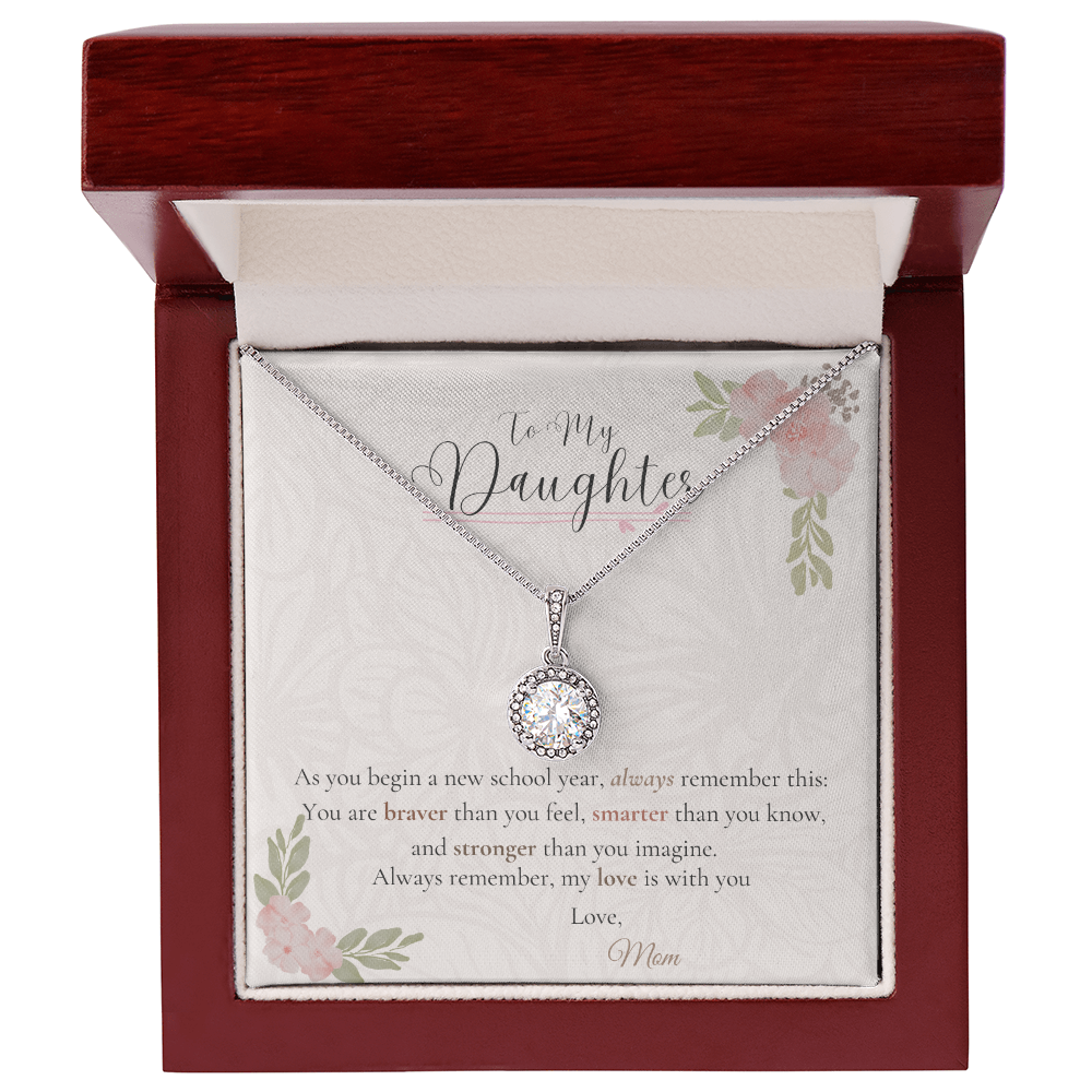 To My Daughter – Back to School Gift Necklace from Mom | Dazzling Pendant in 14k White Gold