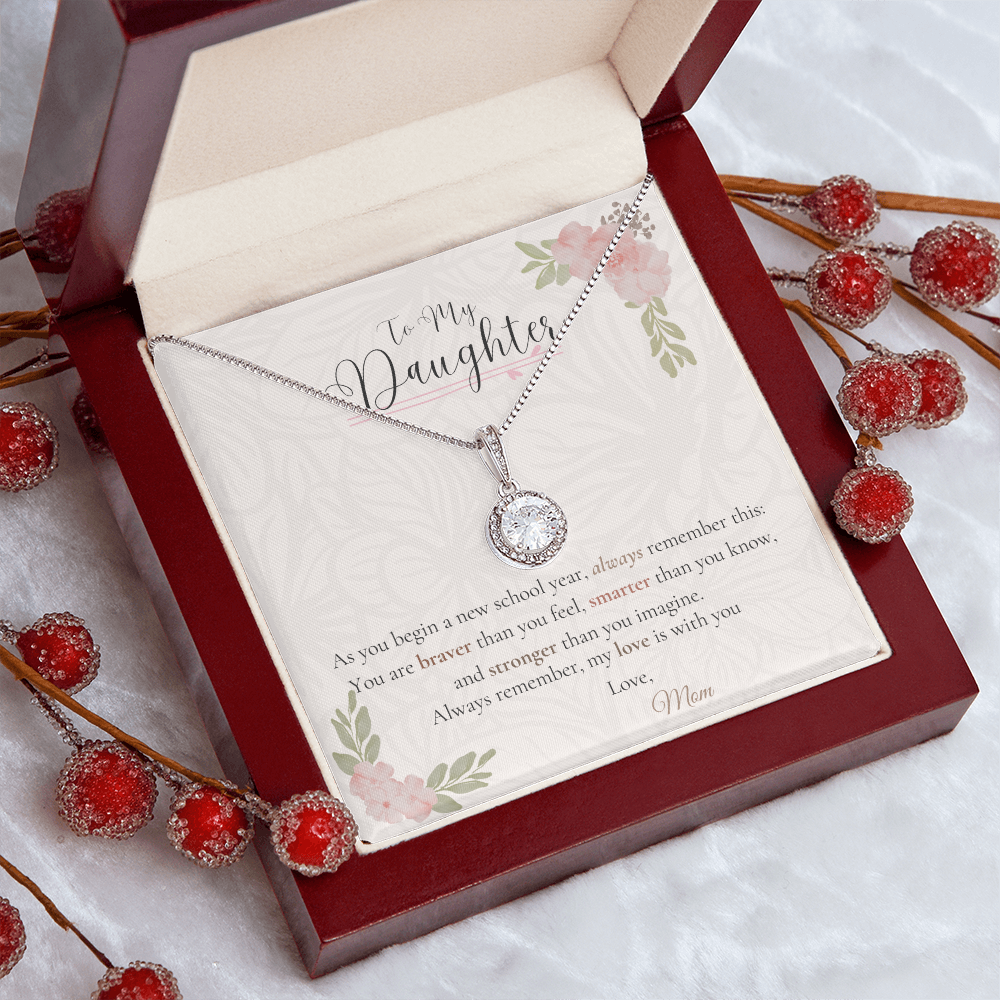 To My Daughter – Back to School Gift Necklace from Mom | Dazzling Pendant in 14k White Gold
