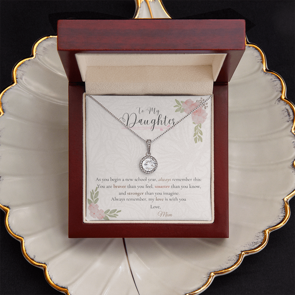 To My Daughter – Back to School Gift Necklace from Mom | Dazzling Pendant in 14k White Gold