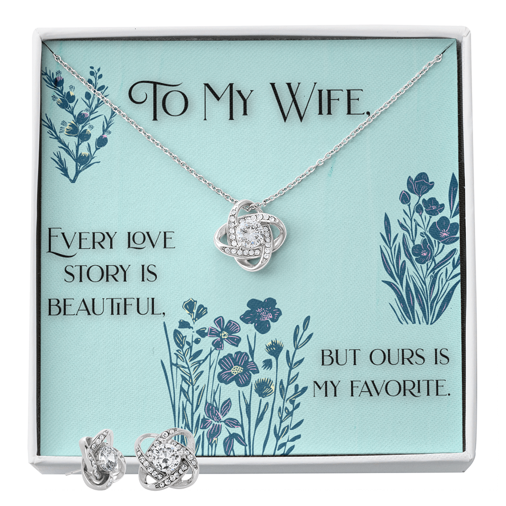 To My Wife - Love Knot Giftset, Sparking Necklace & Earring Set