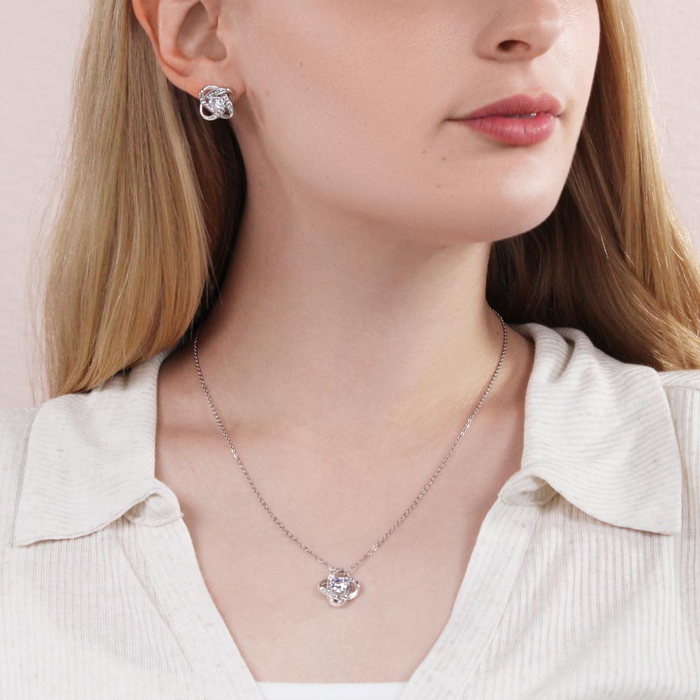 To My Wife - Love Knot Giftset, Sparking Necklace & Earring Set
