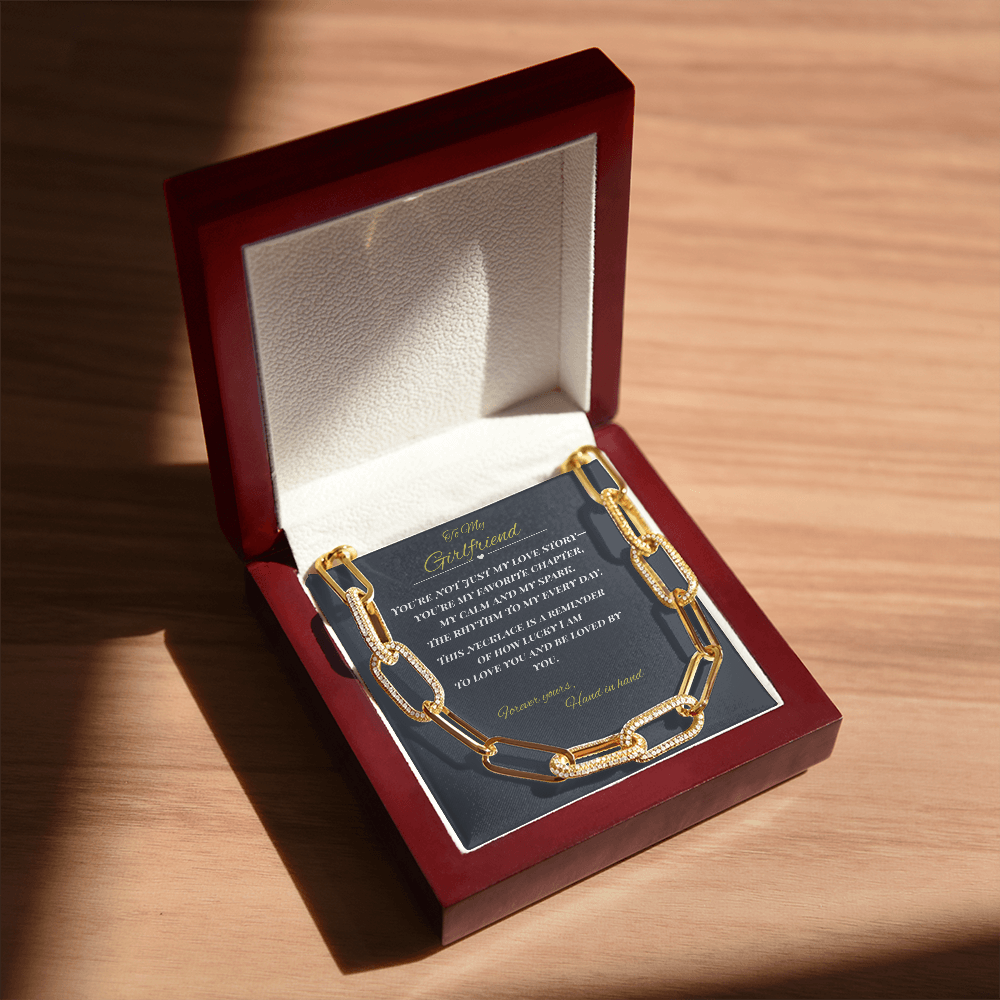 To My Girlfriend – Paperclip Chain Necklace in 14k Gold – Romantic Gift for Her
