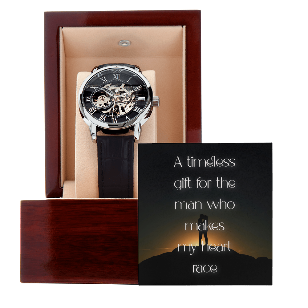Classic Openwork Men's Perpetual Movement Watch with Loving Sentiment