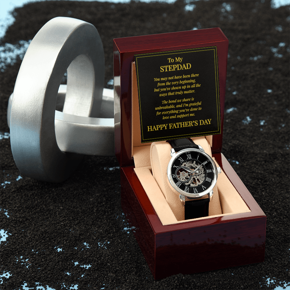 To My Stepdad – Openwork Watch with Father's Day Message Card | Heartfelt Gift for Stepdad