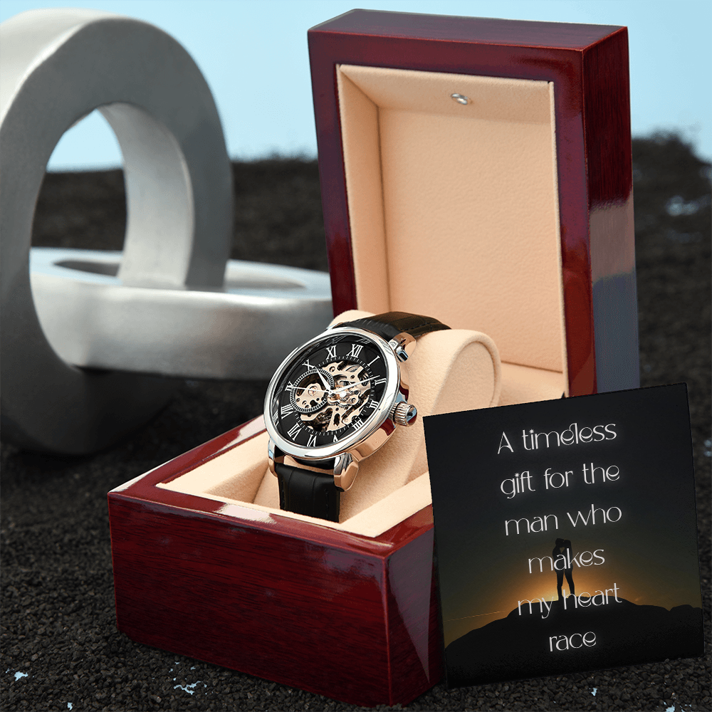Classic Openwork Men's Perpetual Movement Watch with Loving Sentiment