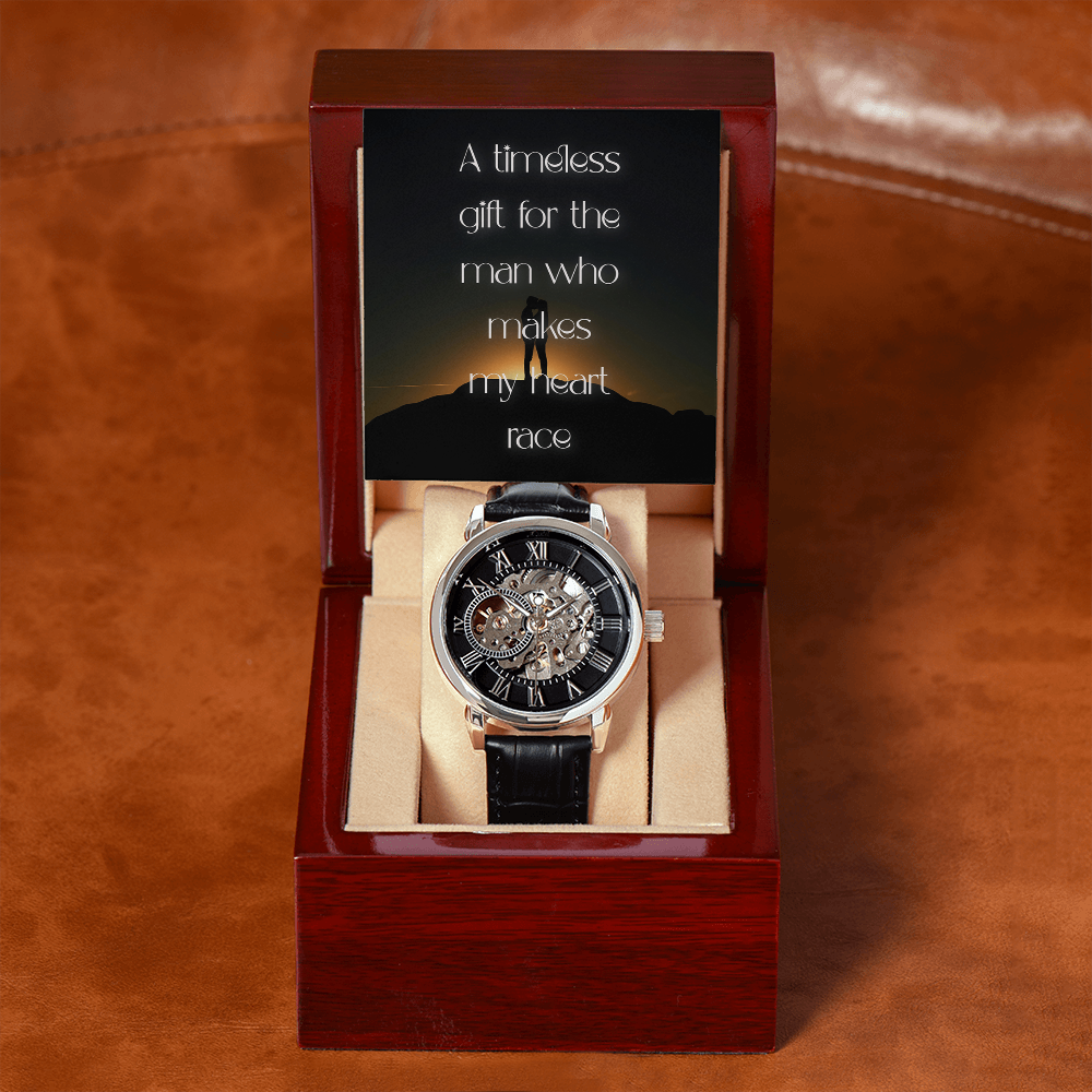 Classic Openwork Men's Perpetual Movement Watch with Loving Sentiment