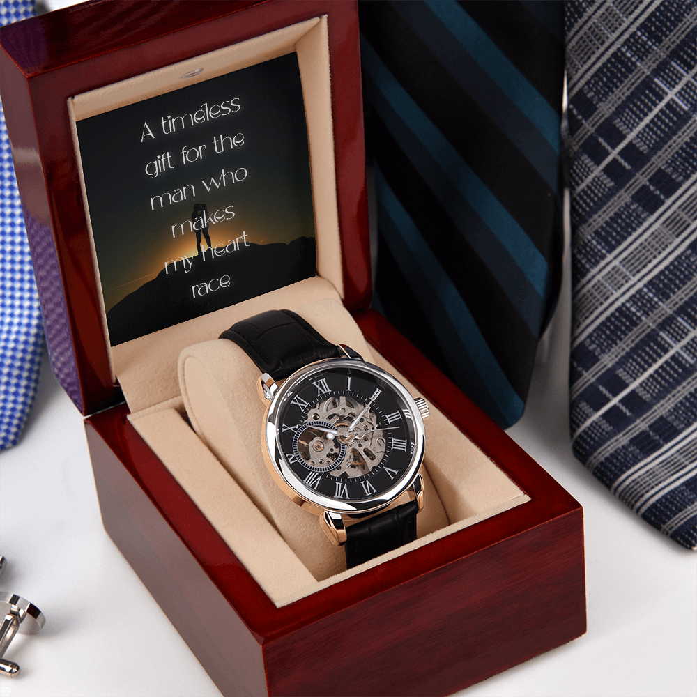 Classic Openwork Men's Perpetual Movement Watch with Loving Sentiment