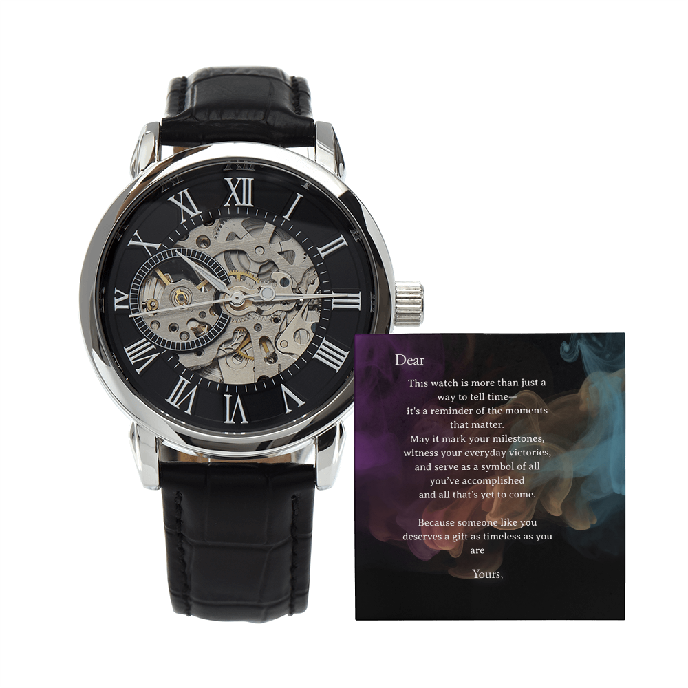 Men's Openwork Watch in Luxury Box - Personalize Your Card with Recipient & Your Names