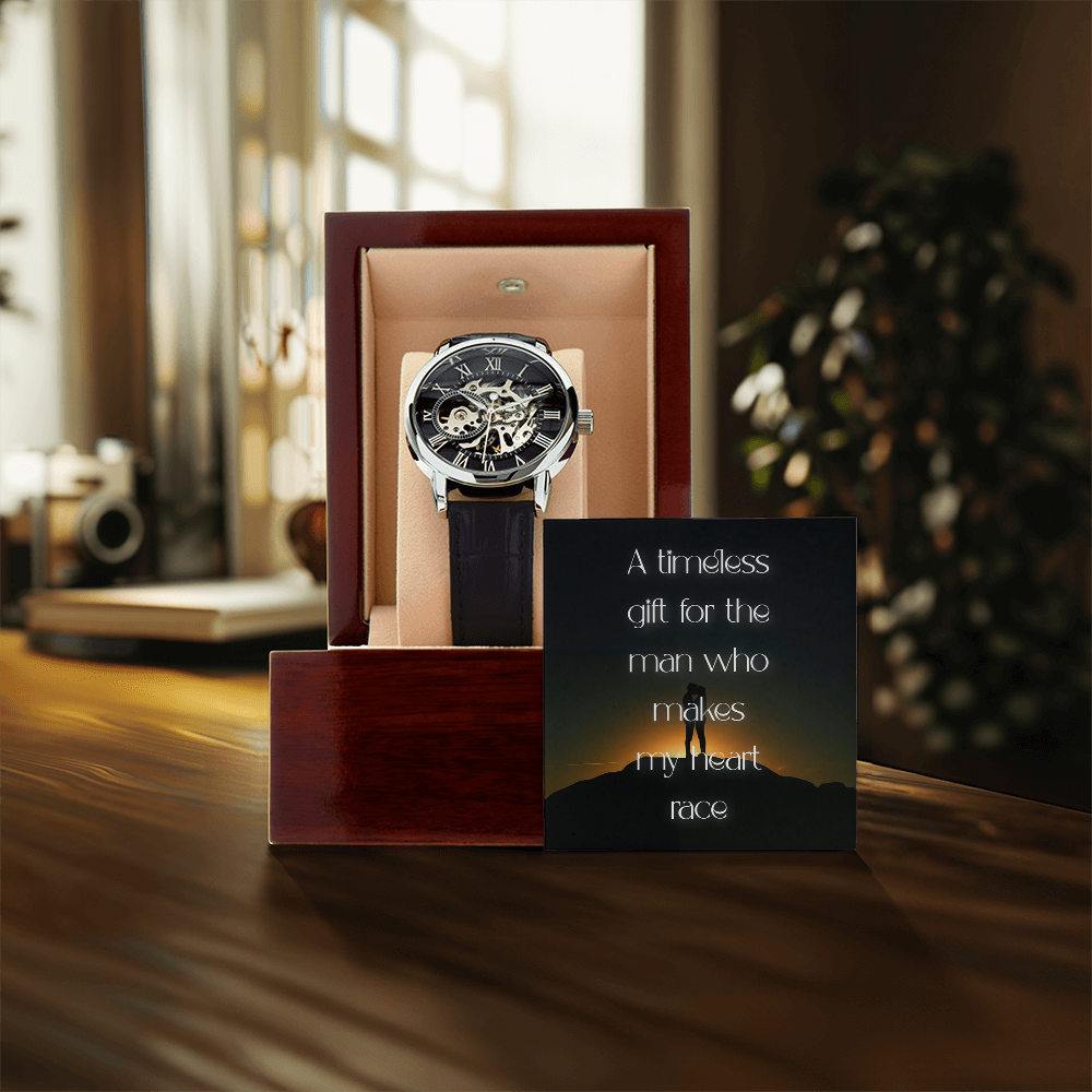 Classic Openwork Men's Perpetual Movement Watch with Loving Sentiment