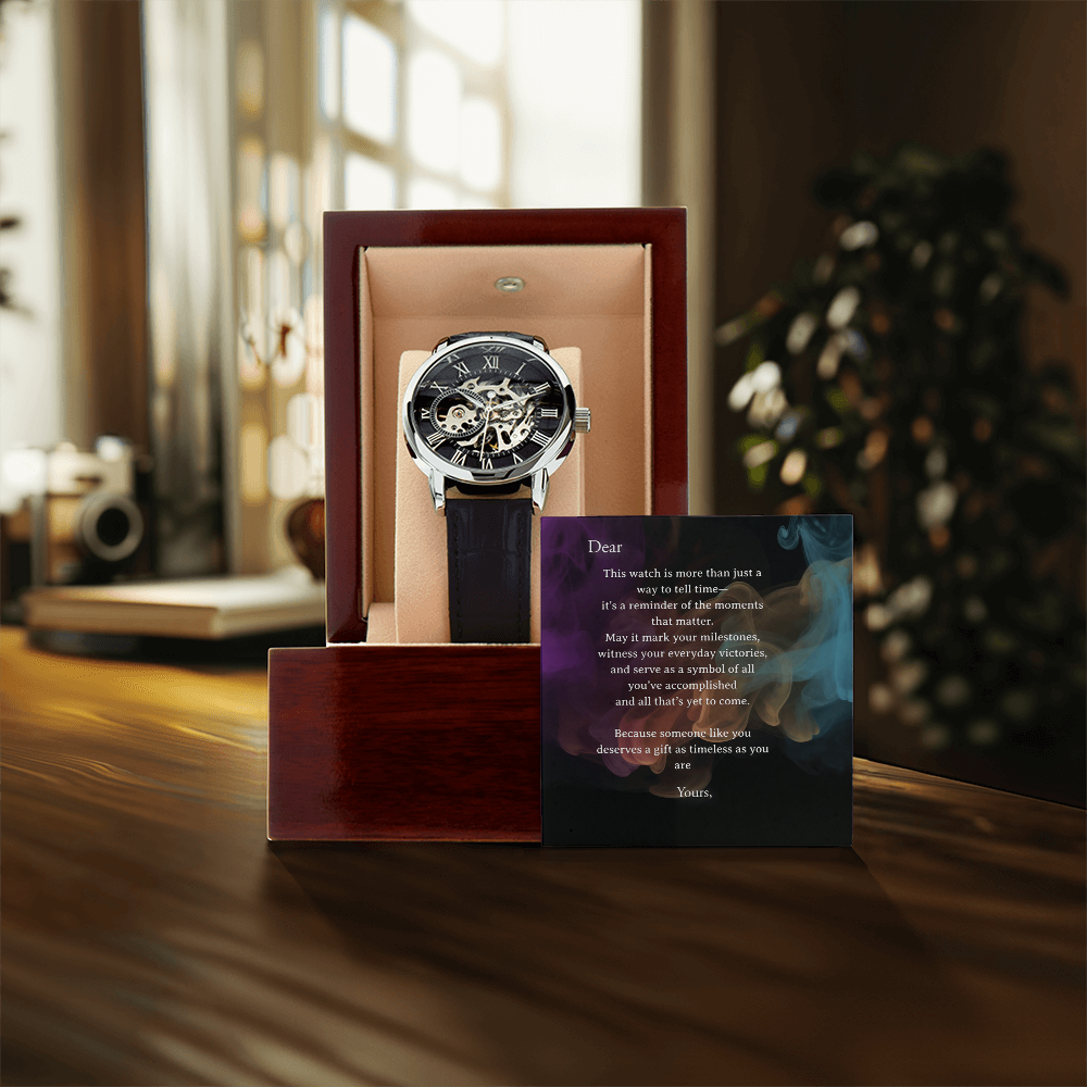 Men's Openwork Watch in Luxury Box - Personalize Your Card with Recipient & Your Names