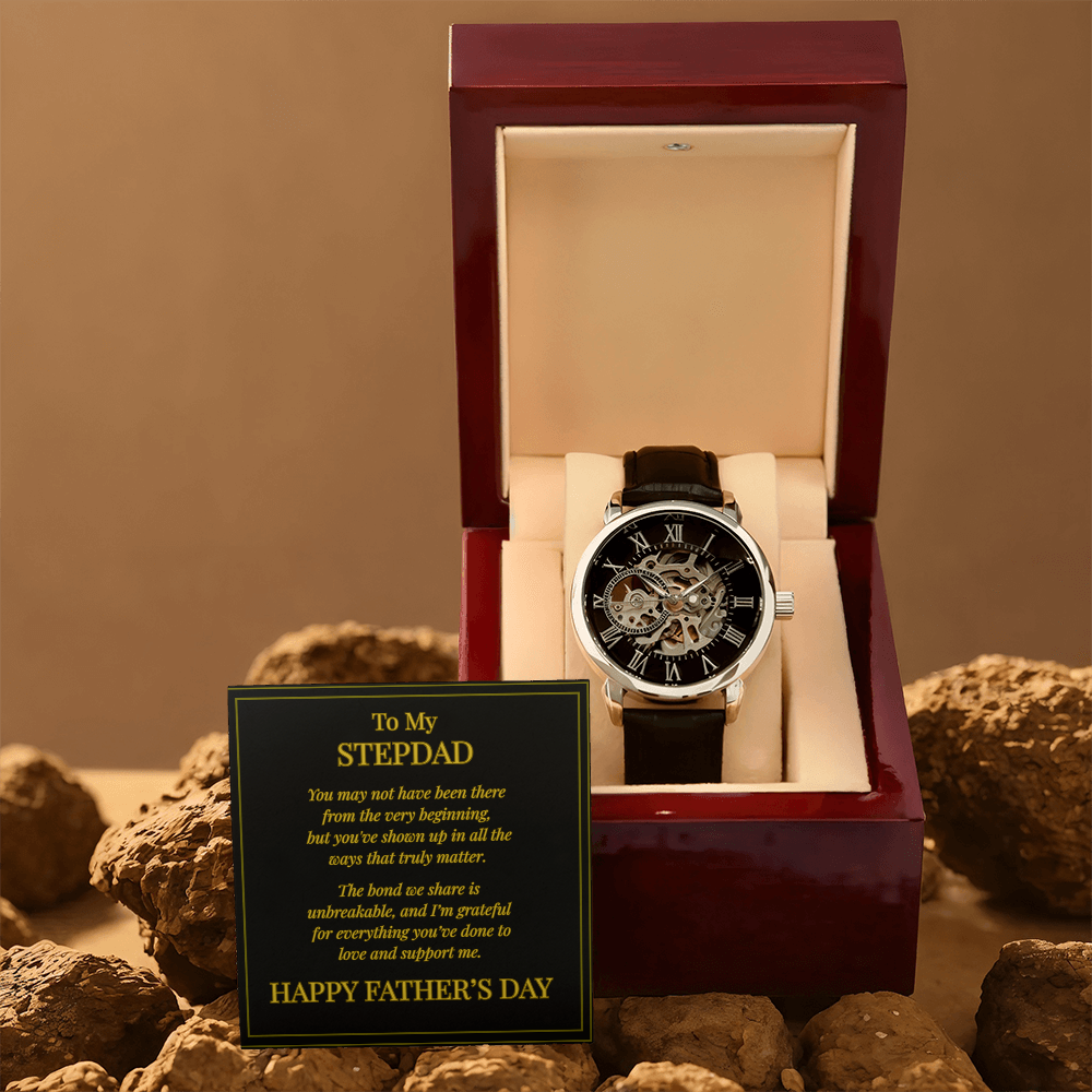 To My Stepdad – Openwork Watch with Father's Day Message Card | Heartfelt Gift for Stepdad