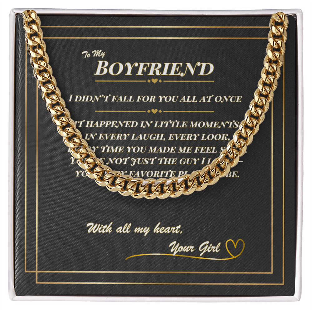 To My Boyfriend – Cuban Link Chain Necklace with Romantic Message Card | Gift from Your Girl
