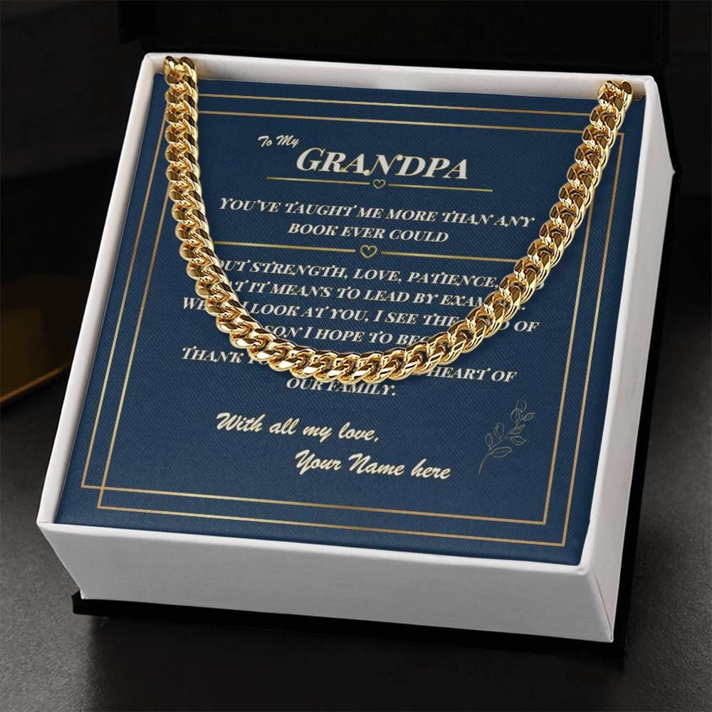 To My Grandpa – Cuban Link Necklace with Personalized Message Card | Gift from Grandchild or Family