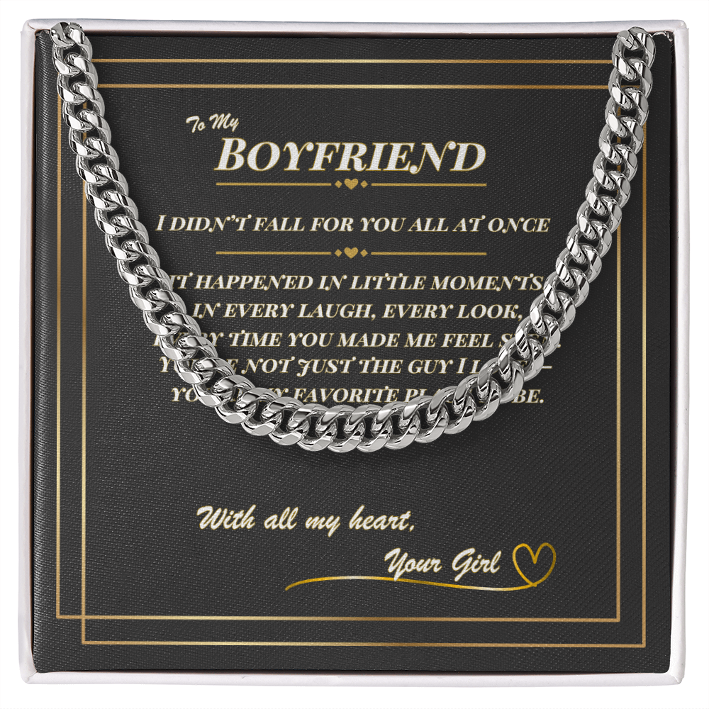To My Boyfriend – Cuban Link Chain Necklace with Romantic Message Card | Gift from Your Girl