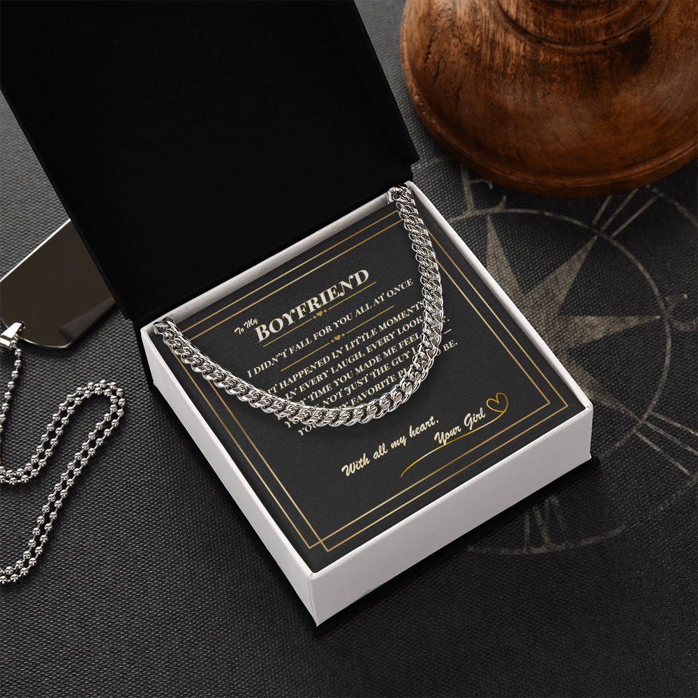 To My Boyfriend – Cuban Link Chain Necklace with Romantic Message Card | Gift from Your Girl