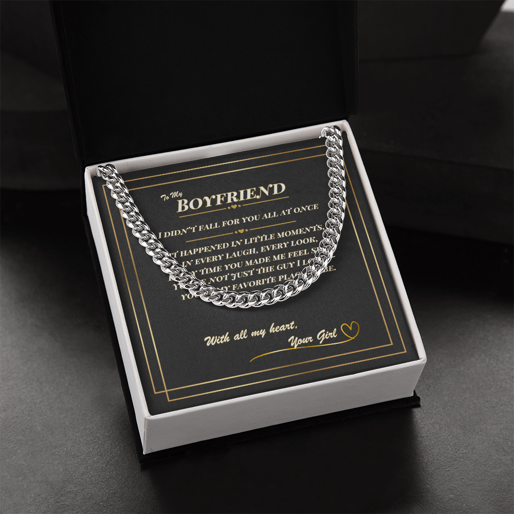 To My Boyfriend – Cuban Link Chain Necklace with Romantic Message Card | Gift from Your Girl