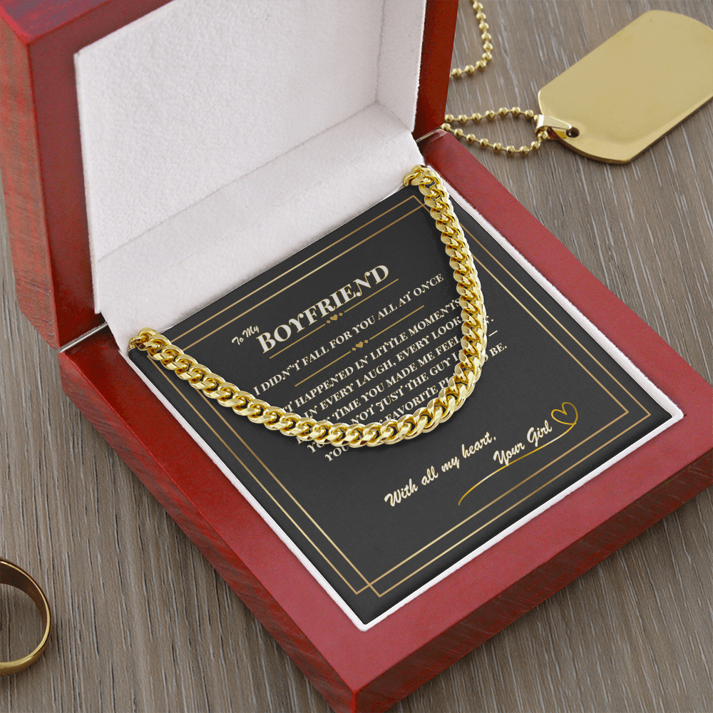 To My Boyfriend – Cuban Link Chain Necklace with Romantic Message Card | Gift from Your Girl