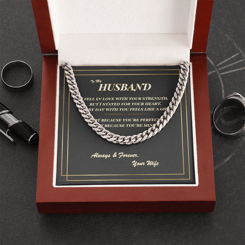 To My Husband – Cuban Link Chain Necklace with Romantic Message Card | Gift from Wife