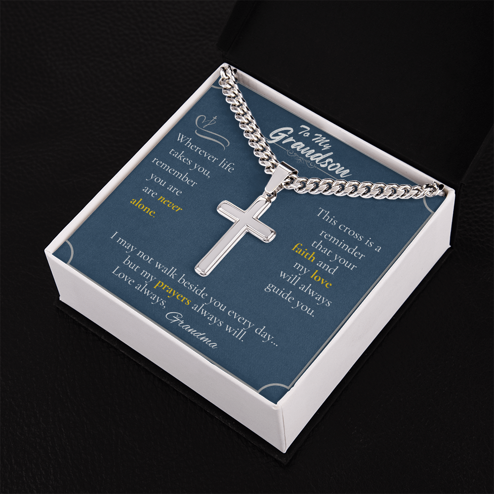 To My Grandson – Christian Cross Necklace with Message from Grandma | Personalized Back Option