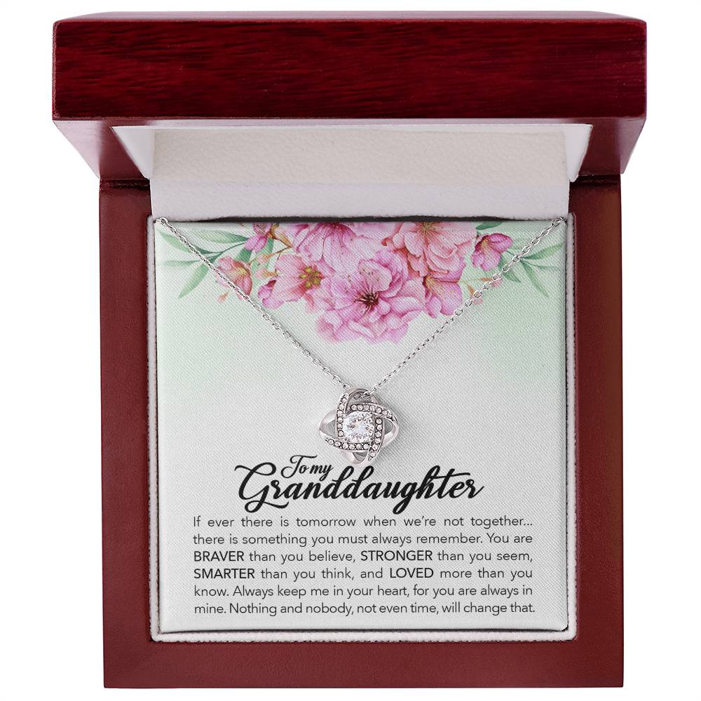 🌸 To My Granddaughter – Love Knot Necklace | “Always Keep Me in Your Heart” Keepsake Gift