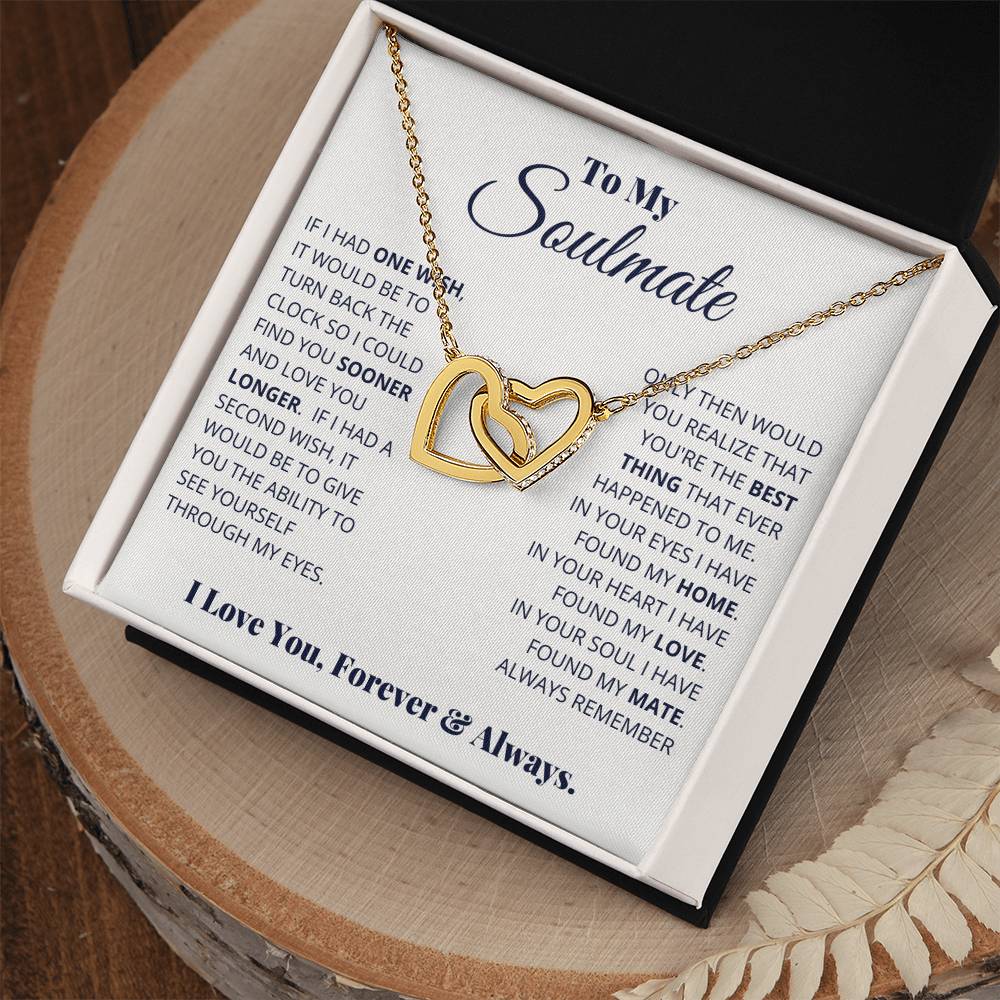 💞 To My Soulmate – Interlocking Hearts Necklace | “I Love You, Forever & Always” Romantic Message Gift