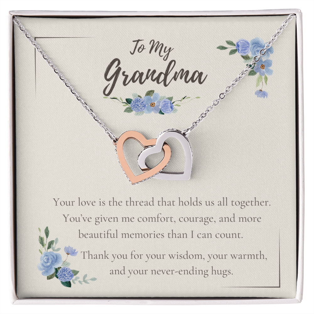 To My Grandma – Interlocking Hearts Necklace with Sentimental Message Card – Grandparents Day, Birthday, or Just Because Gift