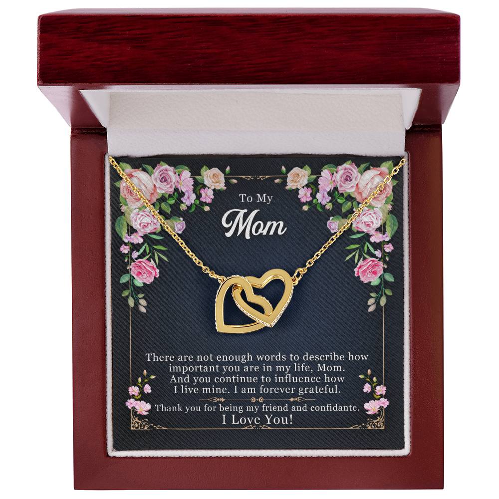 🌹 To My Mom – Interlocking Hearts Necklace | “Thank You for Being My Friend” Floral Message Gift