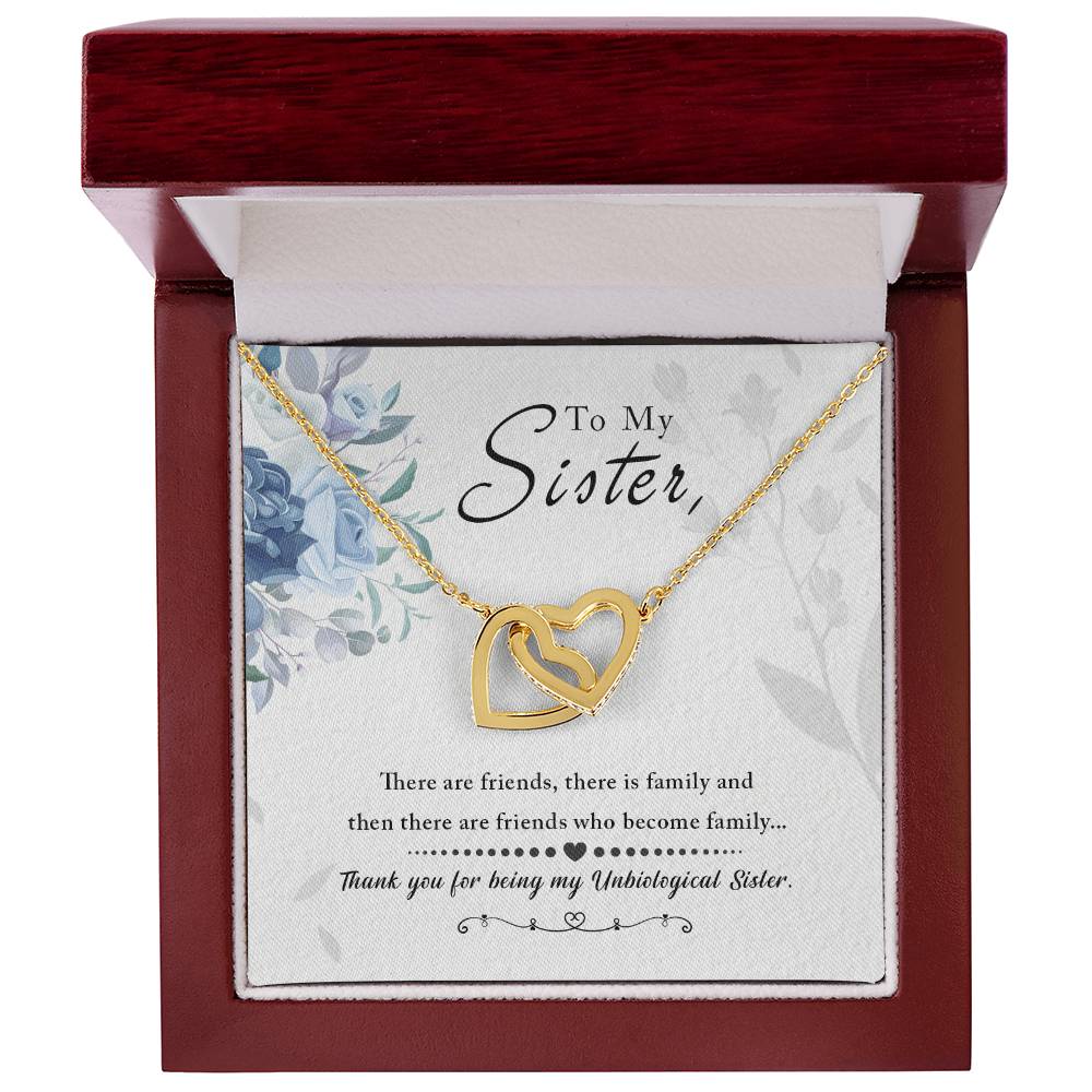💙 To My Sister – Interlocking Hearts Necklace | “Thank You for Being My Unbiological Sister” Message Card Gift