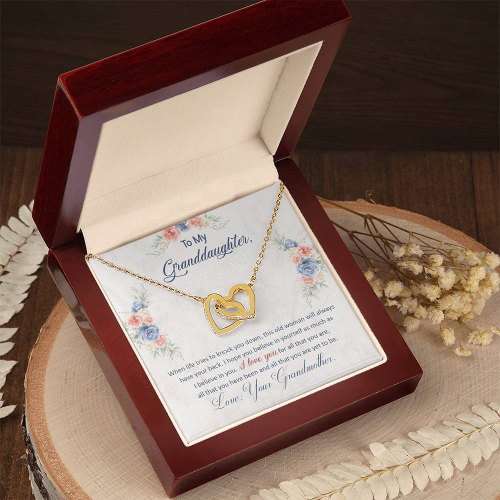 💙 To My Granddaughter – Interlocking Hearts Necklace | “This Old Woman Will Always Have Your Back” Gift from Grandma