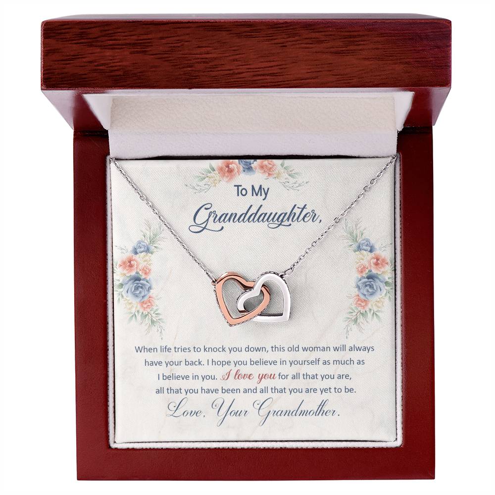 💙 To My Granddaughter – Interlocking Hearts Necklace | “This Old Woman Will Always Have Your Back” Gift from Grandma
