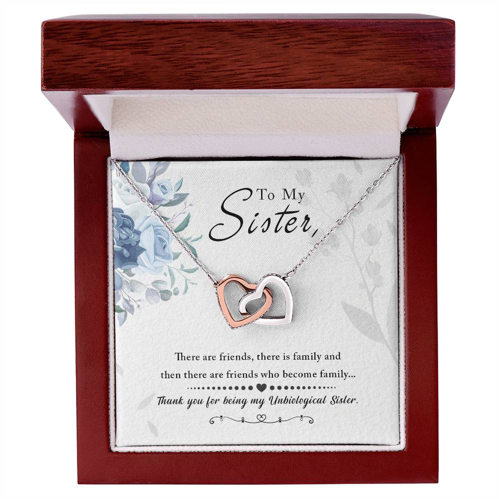 💙 To My Sister – Interlocking Hearts Necklace | “Thank You for Being My Unbiological Sister” Message Card Gift