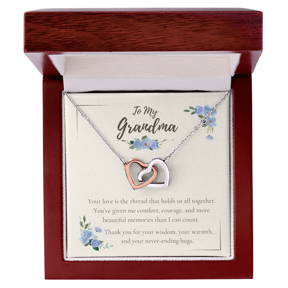 To My Grandma – Interlocking Hearts Necklace with Sentimental Message Card – Grandparents Day, Birthday, or Just Because Gift