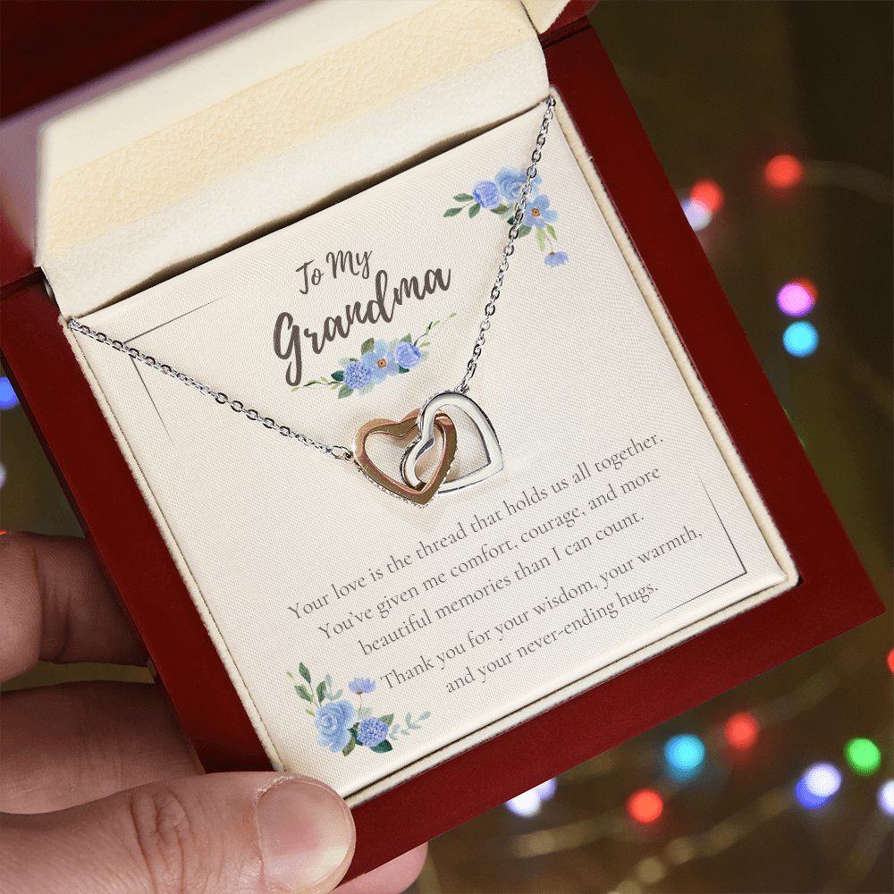 To My Grandma – Interlocking Hearts Necklace with Sentimental Message Card – Grandparents Day, Birthday, or Just Because Gift