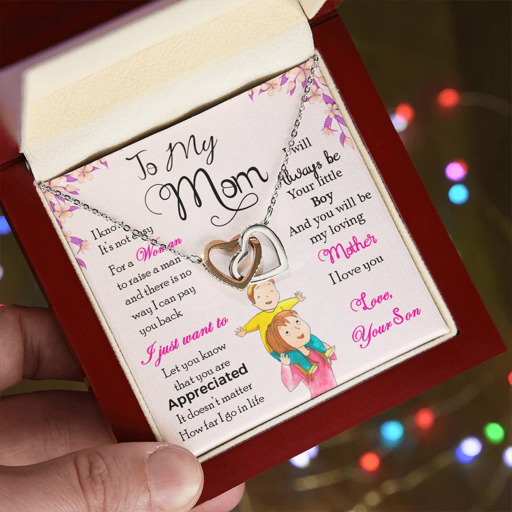 💗 To My Mom – Interlocking Hearts Necklace | “I Will Always Be Your Little Boy” Message from Your SonTo My Mom, I Will Always Be Your Little Boy