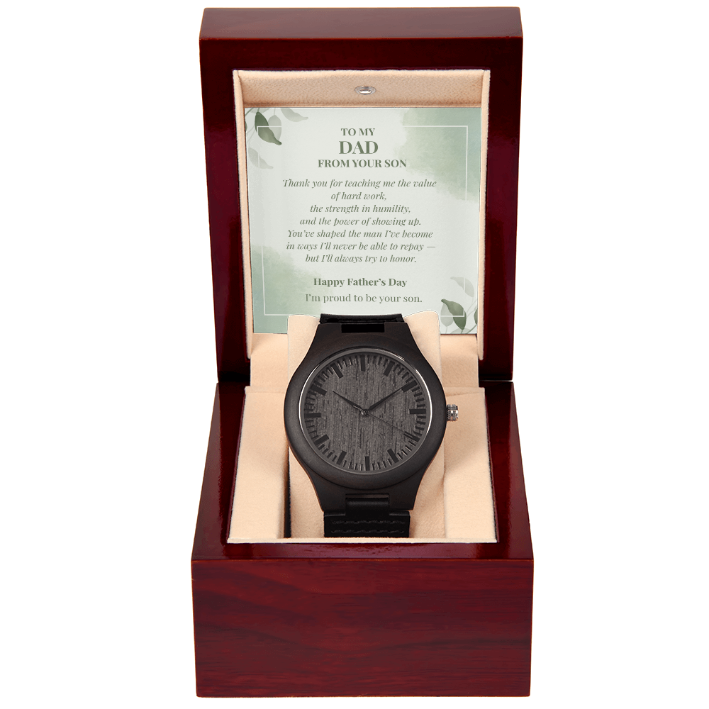 To My Dad – Wooden Watch with Message Card | Rustic Father's Day Gift from Son