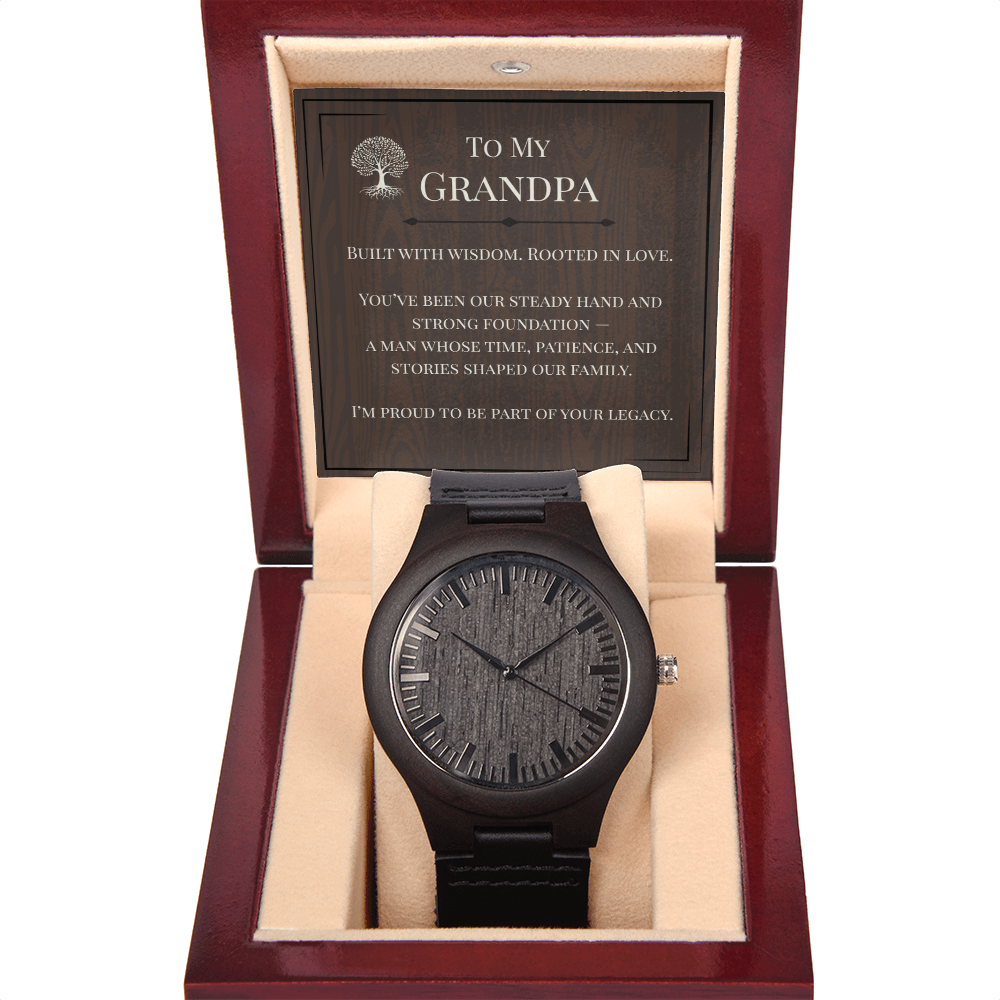 Rustic Grandpa Watch Gift – Wooden Timepiece with Heartfelt Message Card | Grandparents Day, Birthday, or Retirement Gift
